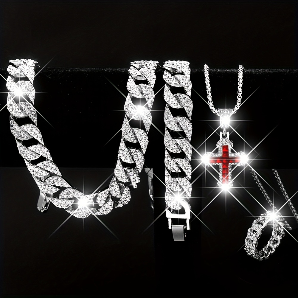 4pcs Men's Hip Hop Cuban Chain Set — Complete Gift